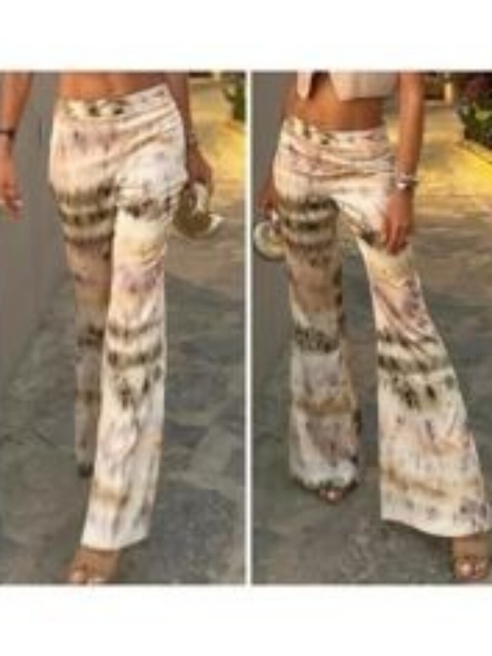 Zara Flared Bellbottom Wide Leg Tie-Dye Satin Effect Festival Ready Pants